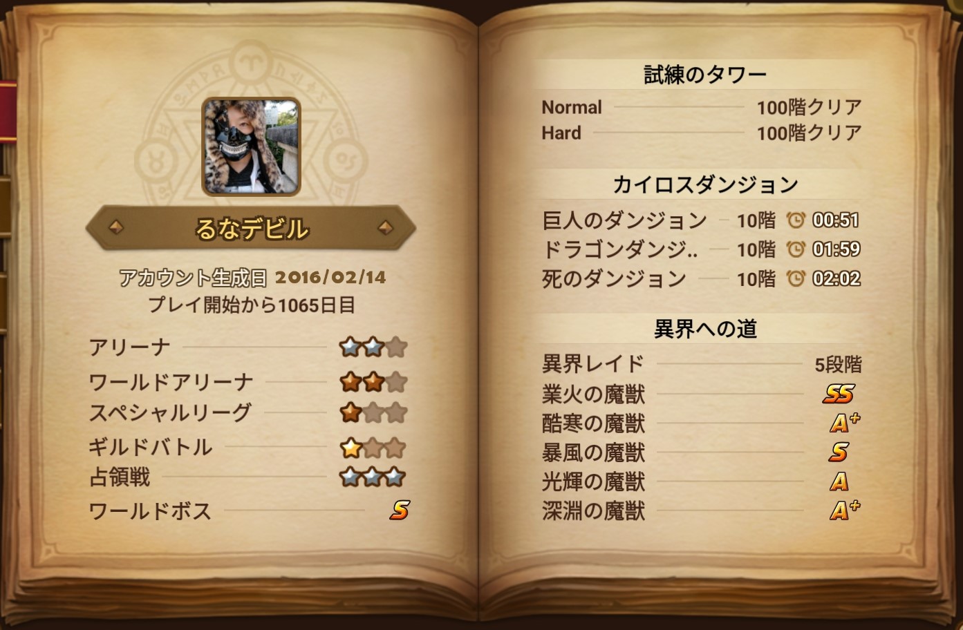 プレイ日数　１０００日以上